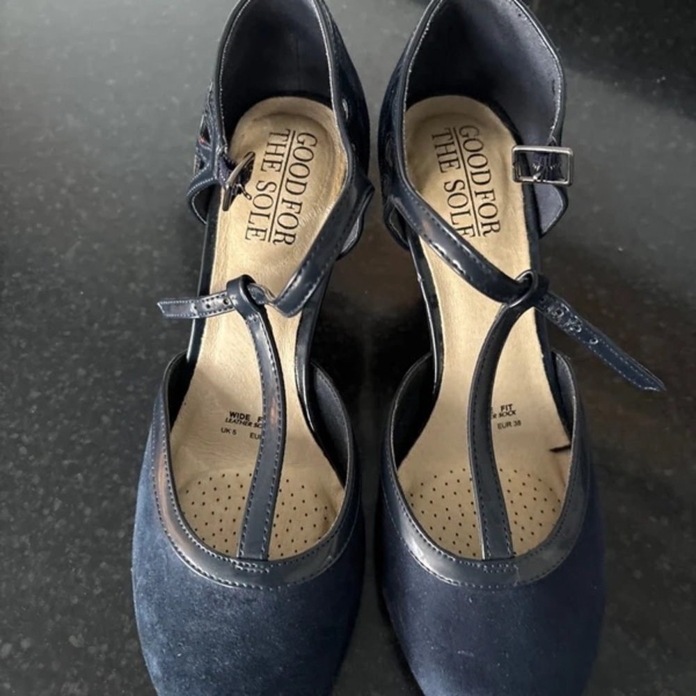 Good For The Sole Elegant Navy T-Strap Heels